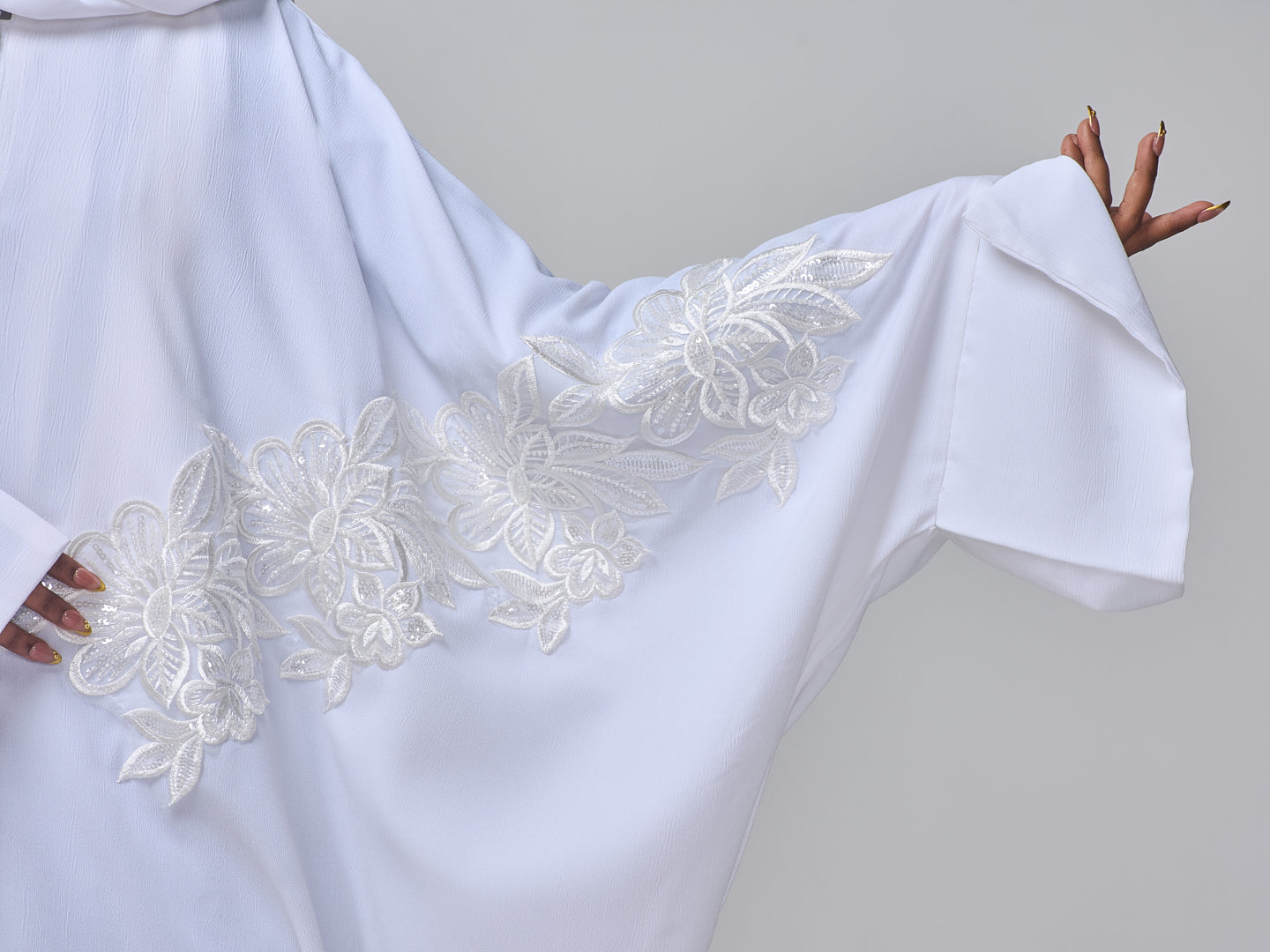 Modest White Free Size Lace Abaya Burqa with Matching Hijab