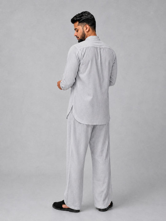 Nabia Men’s Light Grey Solid Farsi Kurta Pants Set