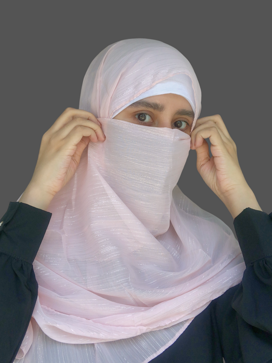 Nabia Light Pink Chiffon Metallic Shimmer Hijab