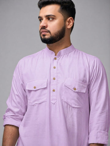 Nabia Men’s Lavender Solid Farsi Kurta Pants Set