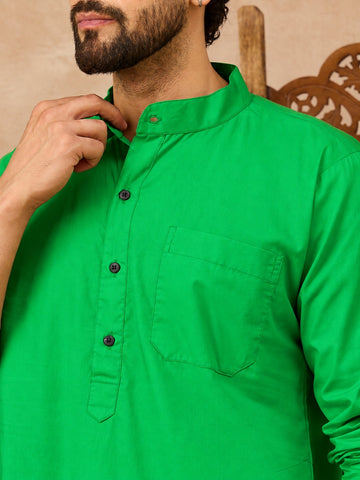 Men's Green Solid Kurta with White Pajama Set For Men