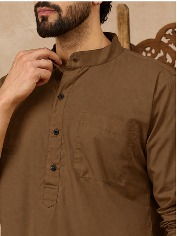 Men's Oat (Khaki) Kurta with White Pajama Set For Men