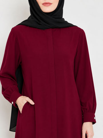 Nabia Maroon Front Open Abaya with Georgette Scarf
