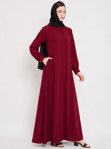 Nabia Maroon Front Open Abaya with Georgette Scarf