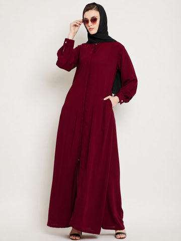 Nabia Maroon Front Open Abaya with Georgette Scarf