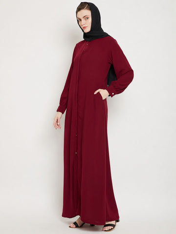 Nabia Maroon Front Open Abaya with Georgette Scarf