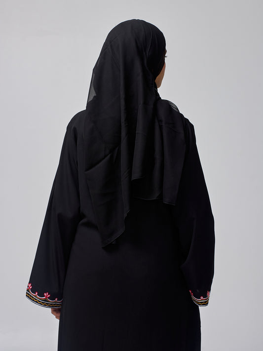 Modest Embroidered Black Abaya for Women with Black Hijab