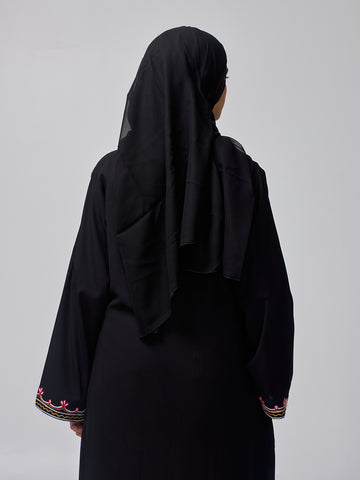 Modest Embroidered Black Abaya for Women with Black Hijab