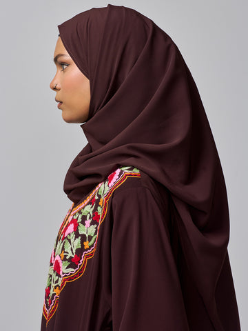 Modest Embroidered Brown Abaya for Women with Matching Hijab