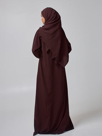 Modest Embroidered Brown Abaya for Women with Matching Hijab