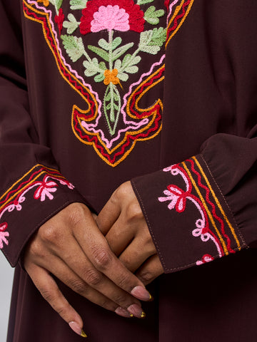 Modest Embroidered Brown Abaya for Women with Matching Hijab