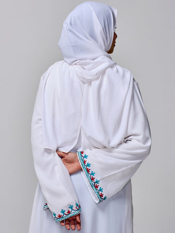 Modest Embroidered White Abaya for Women with Matching Hijab