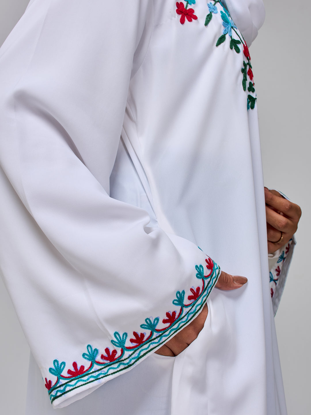 Modest Embroidered White Abaya for Women with Matching Hijab