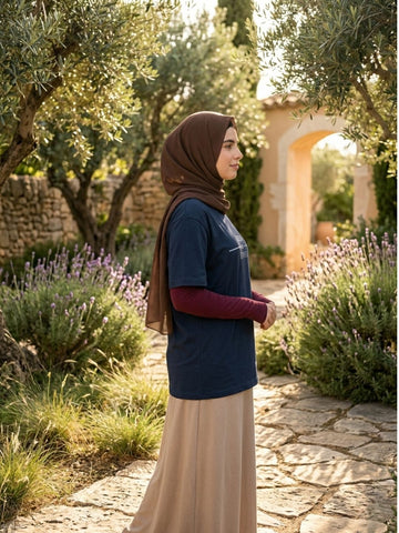 Modest Deen Over Dunya Navy Blue T-Shirt for Women