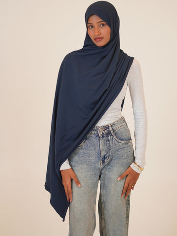 Women’s Navy Blue Solid Viscose Jersey Hijab