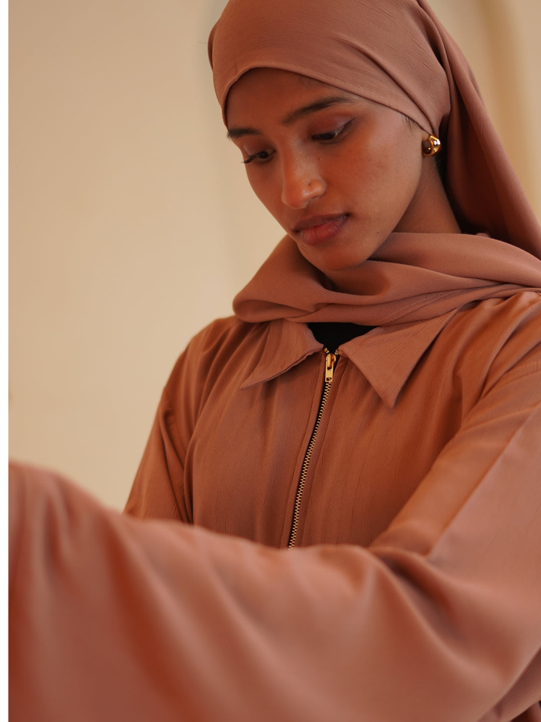 Modest Casual Rust Abaya for Women with Matching Dupatta