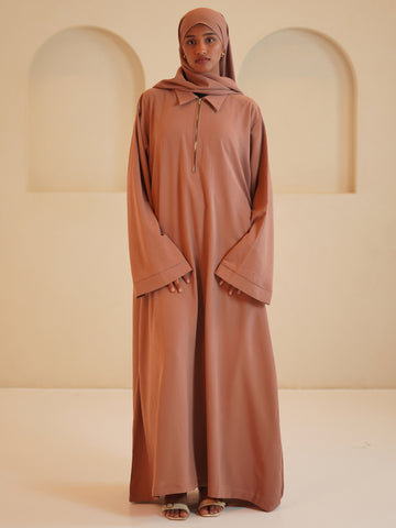 Modest Casual Rust Abaya for Women with Matching Dupatta