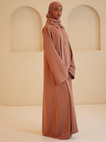 Modest Casual Rust Abaya for Women with Matching Dupatta