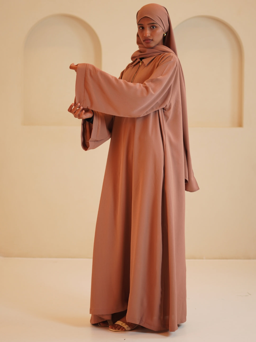 Modest Casual Rust Abaya for Women with Matching Dupatta
