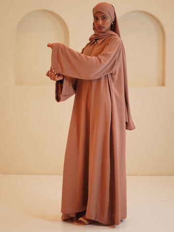 Modest Casual Rust Abaya for Women with Matching Dupatta