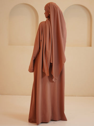 Modest Casual Rust Abaya for Women with Matching Dupatta