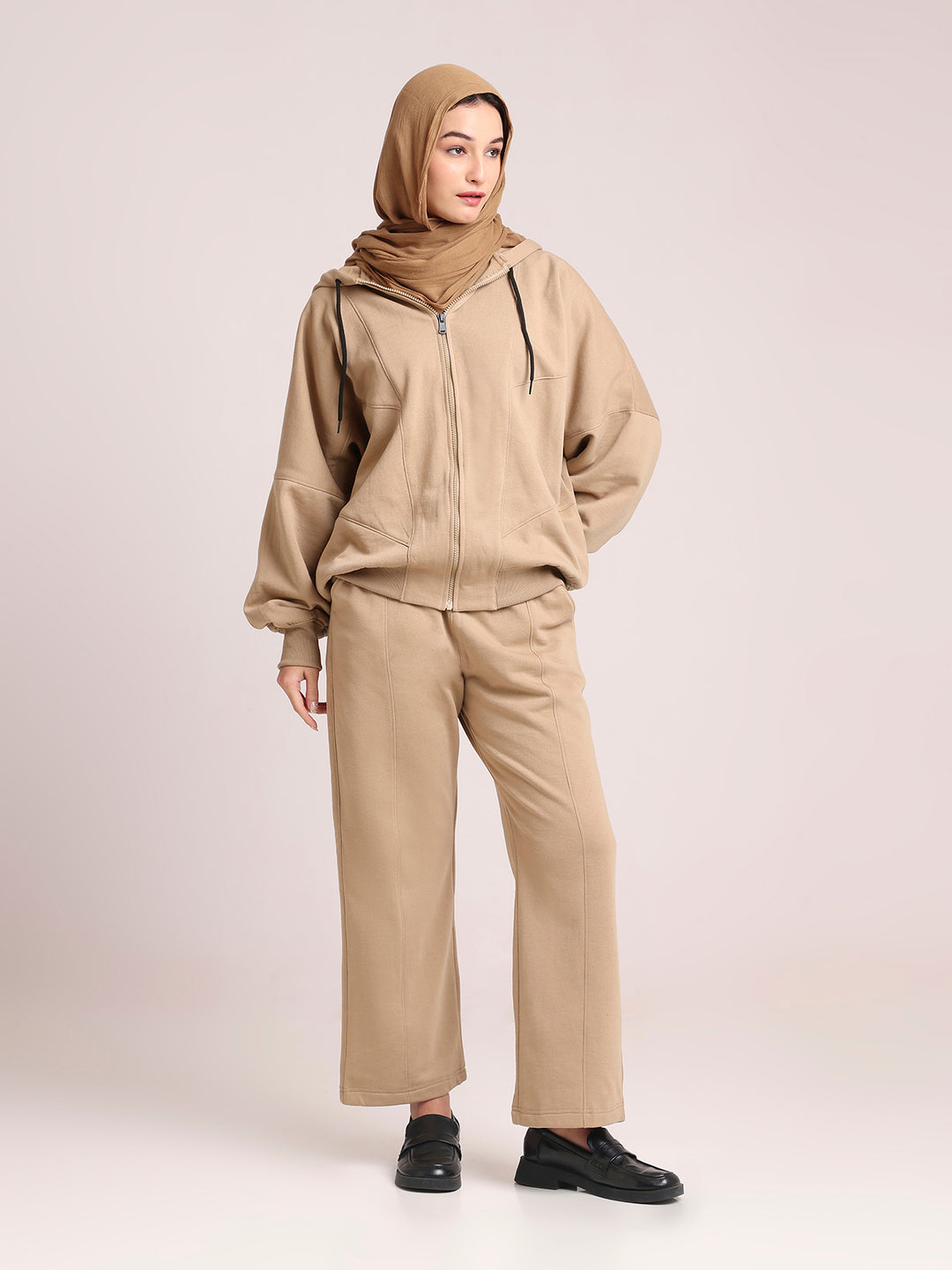 Women’s Beige Hooded Fleece Co-Ord – Modest Winter Wear Set