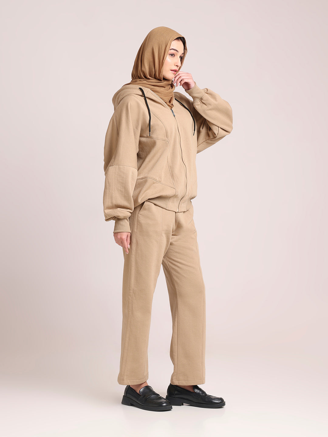 Women’s Beige Hooded Fleece Co-Ord – Modest Winter Wear Set