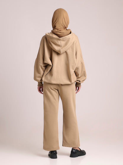 Women’s Beige Hooded Fleece Co-Ord – Modest Winter Wear Set
