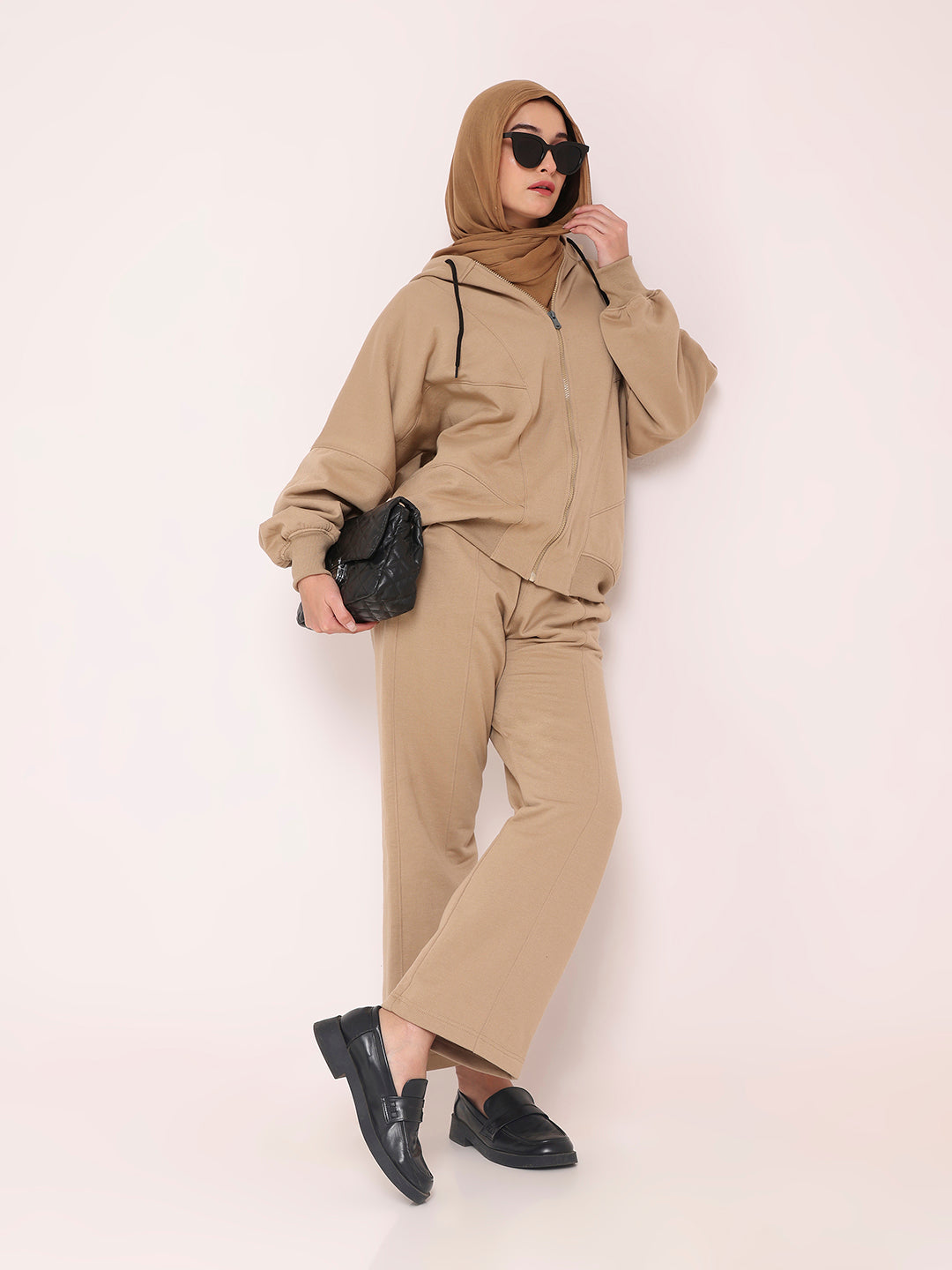 Women’s Beige Hooded Fleece Co-Ord – Modest Winter Wear Set