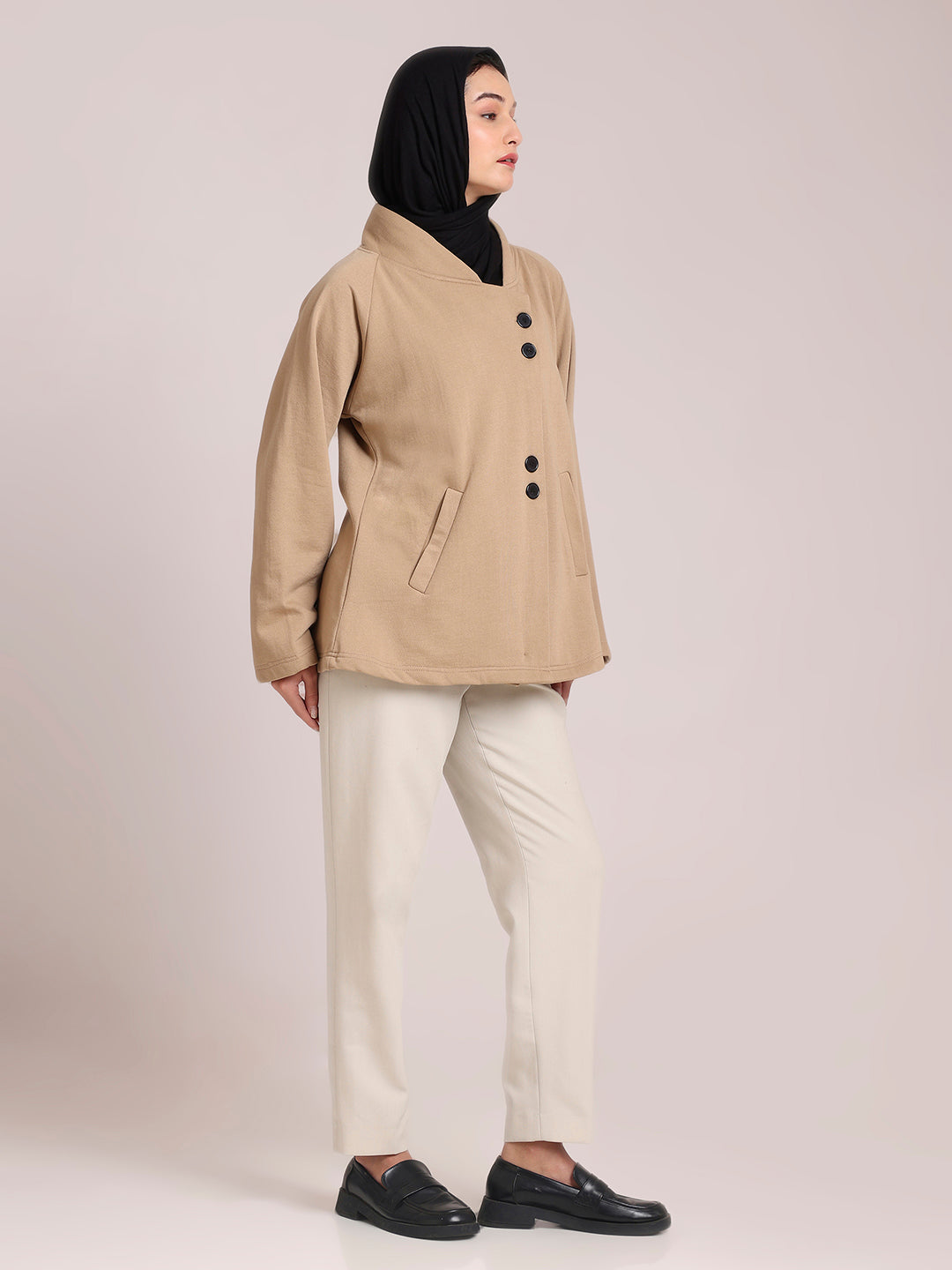 Women’s Beige Fleece Jacket– Modest Winter Wear