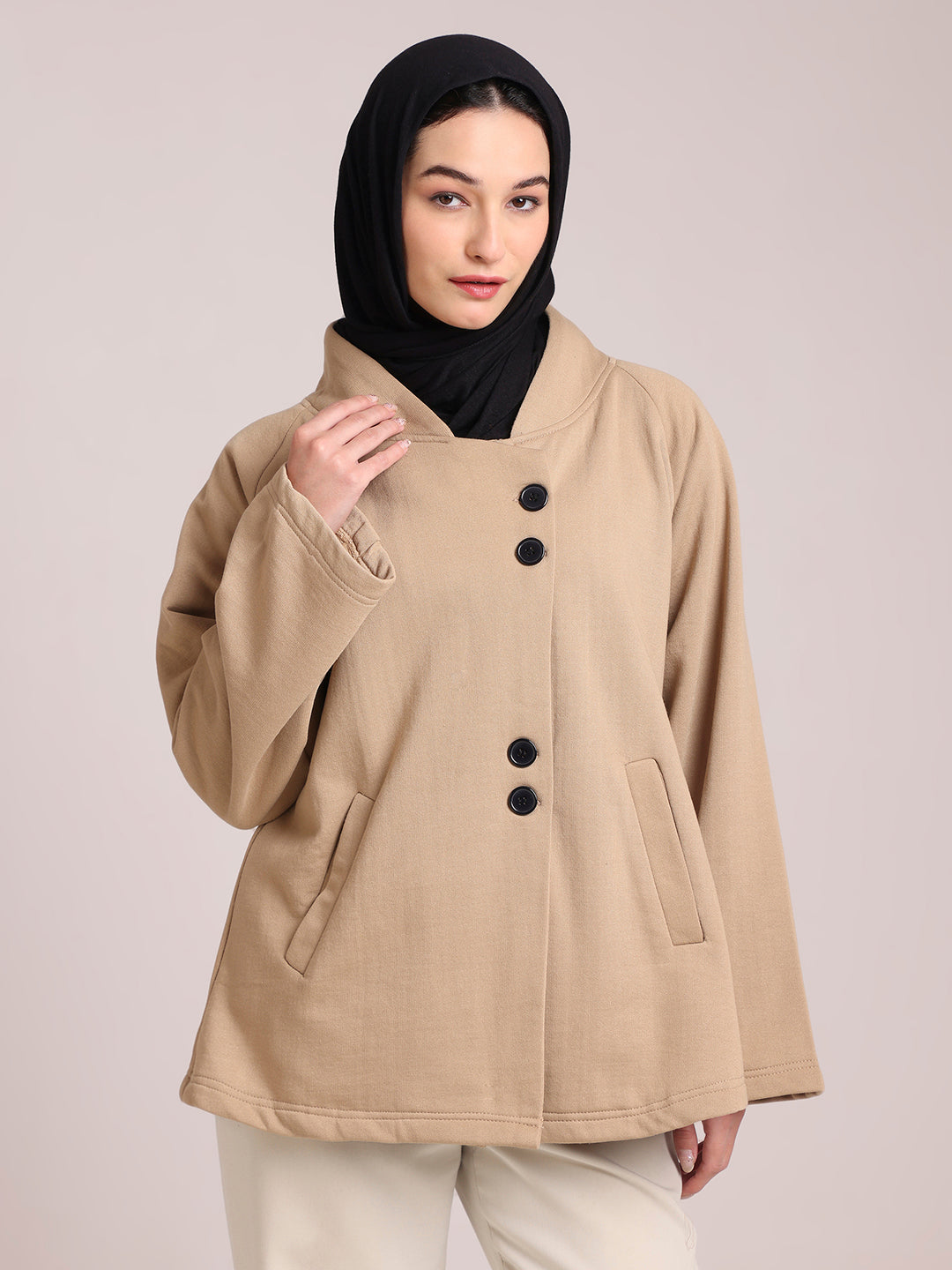 Women’s Beige Fleece Jacket– Modest Winter Wear
