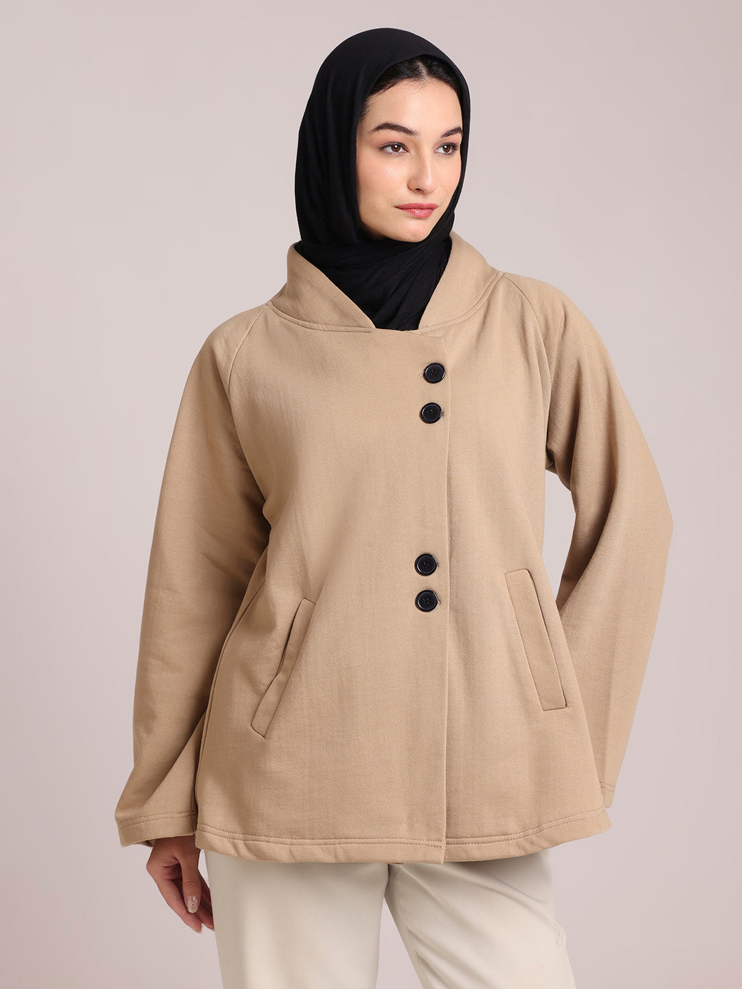 Women’s Beige Fleece Jacket– Modest Winter Wear