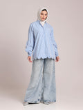 Cotton Blue Striped Scallops Shirt/Top for Women
