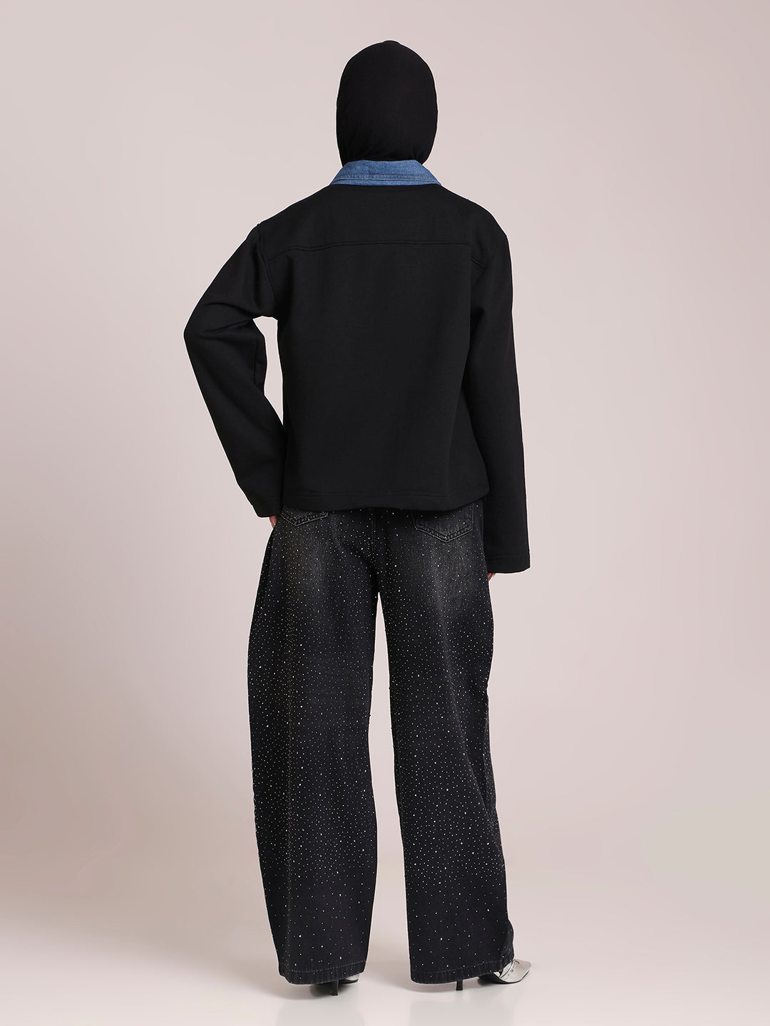 Fleece Denim Black Jacket for Women – Winter Wear
