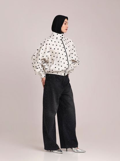 Polka Printed White Jacket for Women