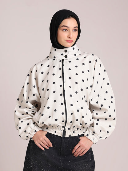 Polka Printed White Jacket for Women