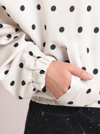 Polka Printed White Jacket for Women