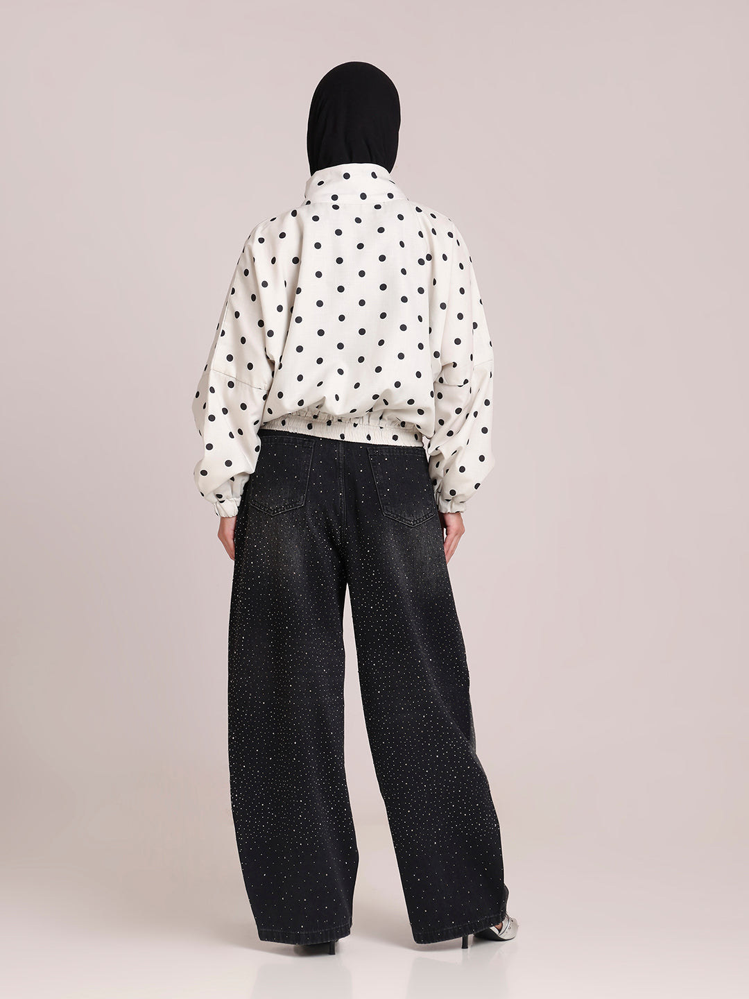 Polka Printed White Jacket for Women
