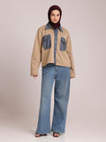 Fleece Denim Beige Jacket for Women – Winter Wear
