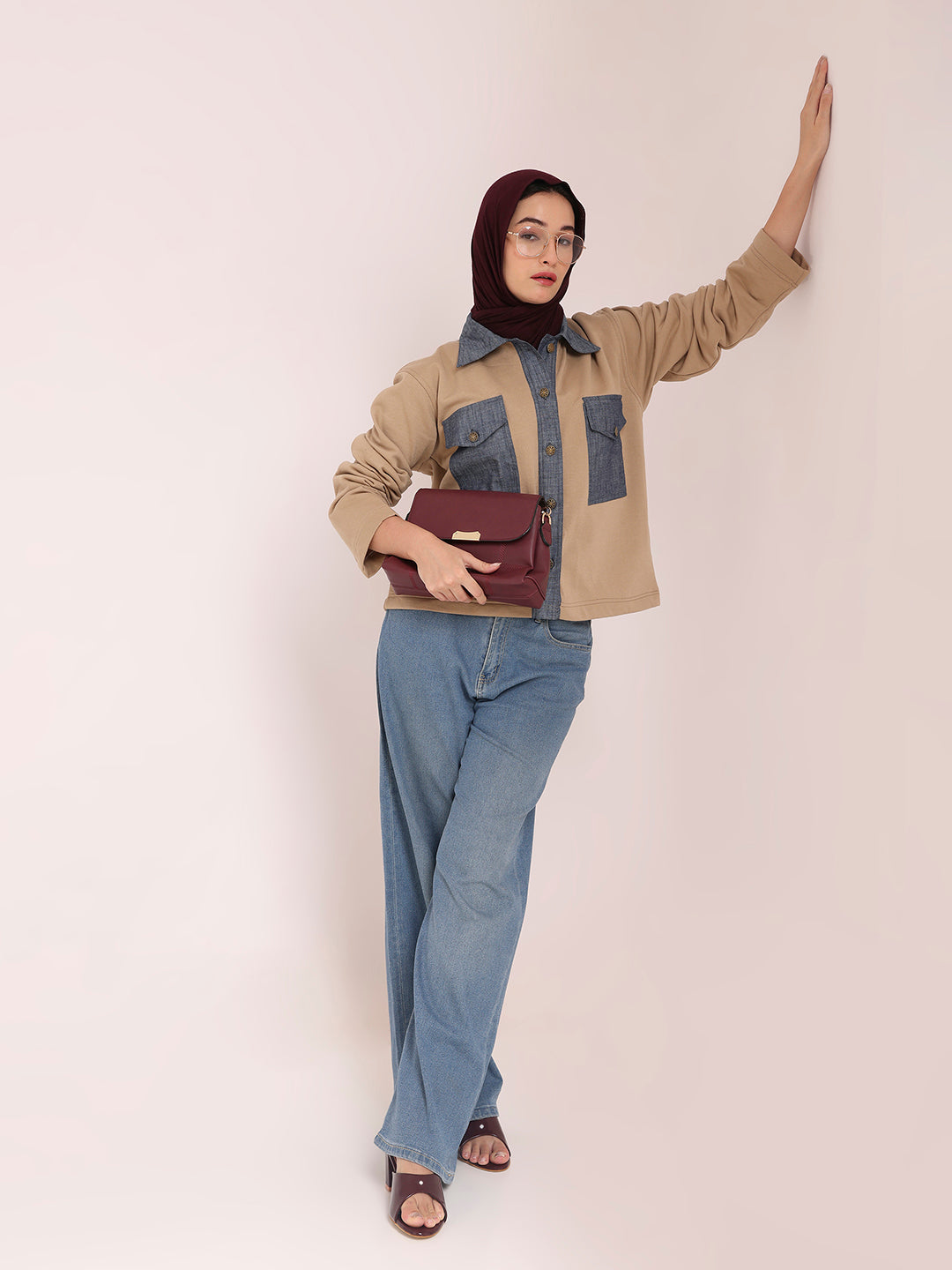 Fleece Denim Beige Jacket for Women – Winter Wear