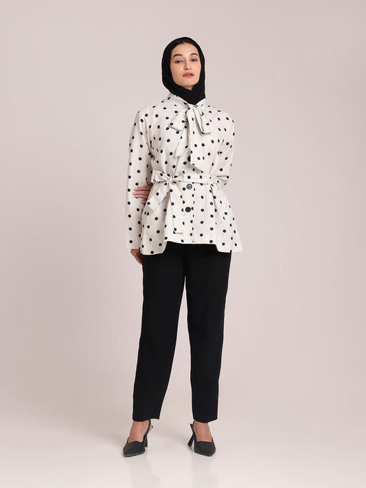 Polka Dot White Jacket for Women – Winter Wear