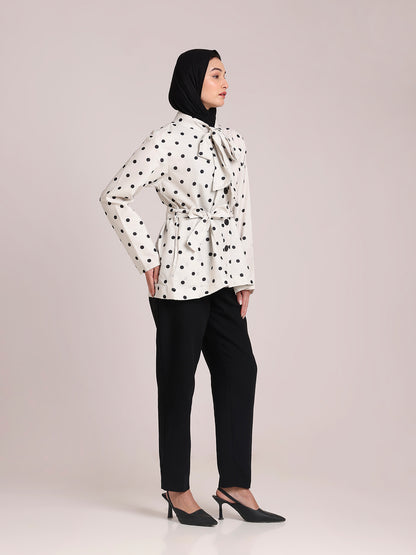 Polka Dot White Jacket for Women – Winter Wear
