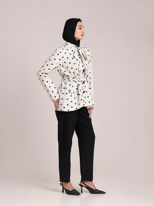 Polka Dot White Jacket for Women – Winter Wear