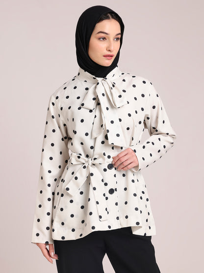 Polka Dot White Jacket for Women – Winter Wear