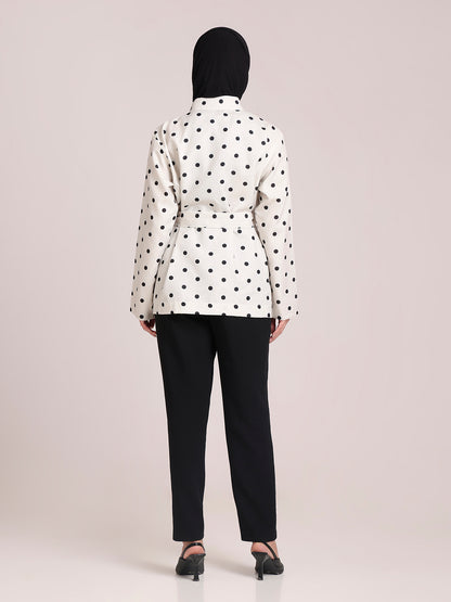 Polka Dot White Jacket for Women – Winter Wear