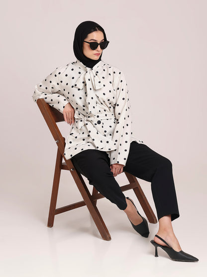 Polka Dot White Jacket for Women – Winter Wear