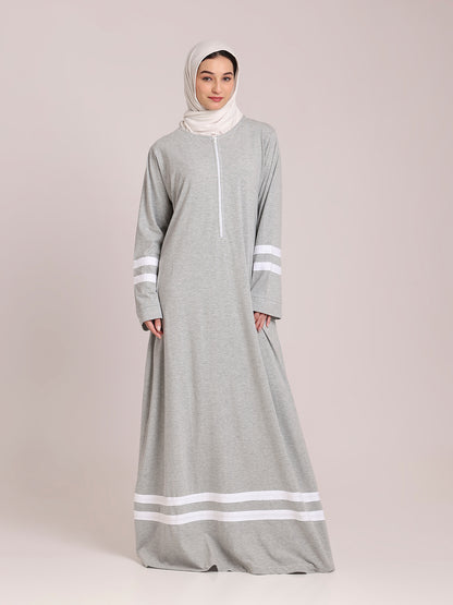 Women’s Grey Jersey Abaya with White Georgette Hijab – Modest Wear