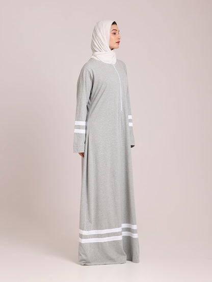 Women’s Grey Jersey Abaya with White Georgette Hijab – Modest Wear