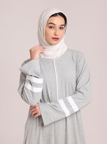 Women’s Grey Jersey Abaya with White Georgette Hijab – Modest Wear