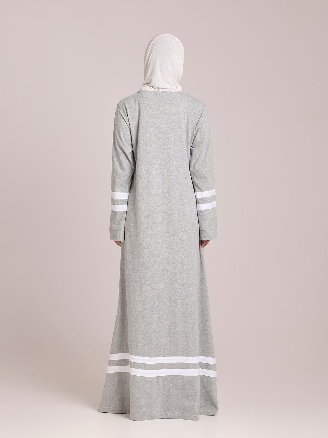 Women’s Grey Jersey Abaya with White Georgette Hijab – Modest Wear